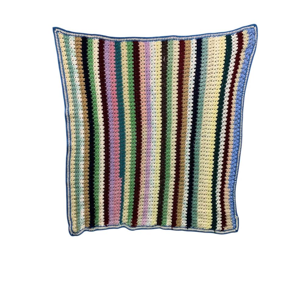 Vintage Crochet Striped Afghan Throw Blanket 48" x 42"